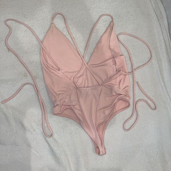 Baby pink wrap around tie around tank body suit open back womens size S - Picture 1 of 2